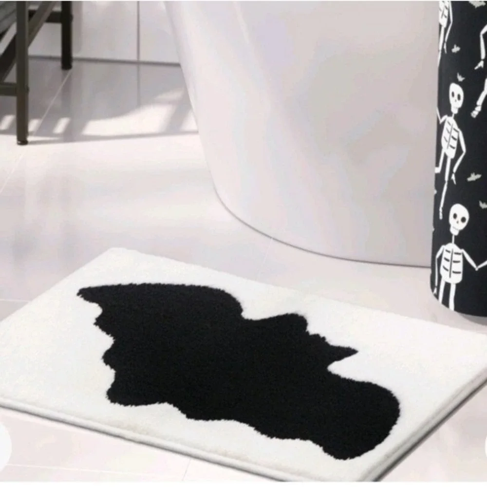 Halloween Bath Mat Black Bat White Plush Spooky Season Decor‎ NWT